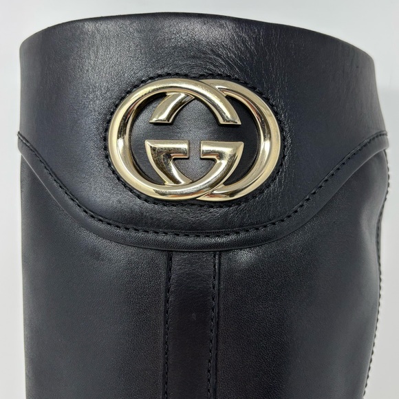 Gucci by Tom Ford GG Logo Black Leather Knee High Boots Size 8.5 Vintage - Picture 9 of 16